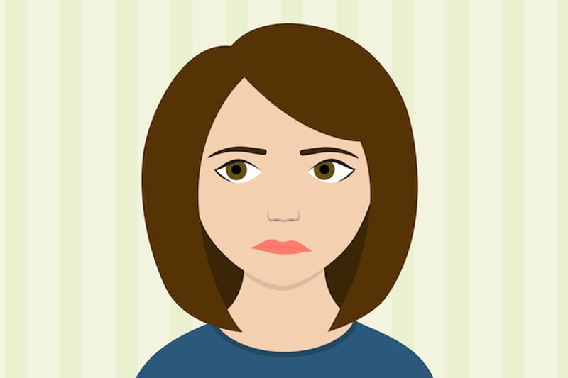 Why Does My Heat Pump Smell Like It's Burning? Image is an animated image of a woman's face with short brown hair.