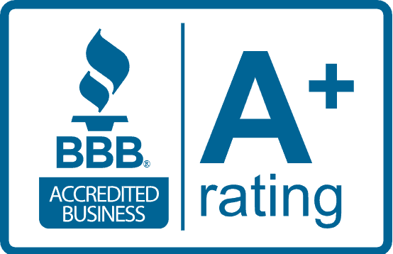 Better Business Bureau (BBB) A+ rating logo.