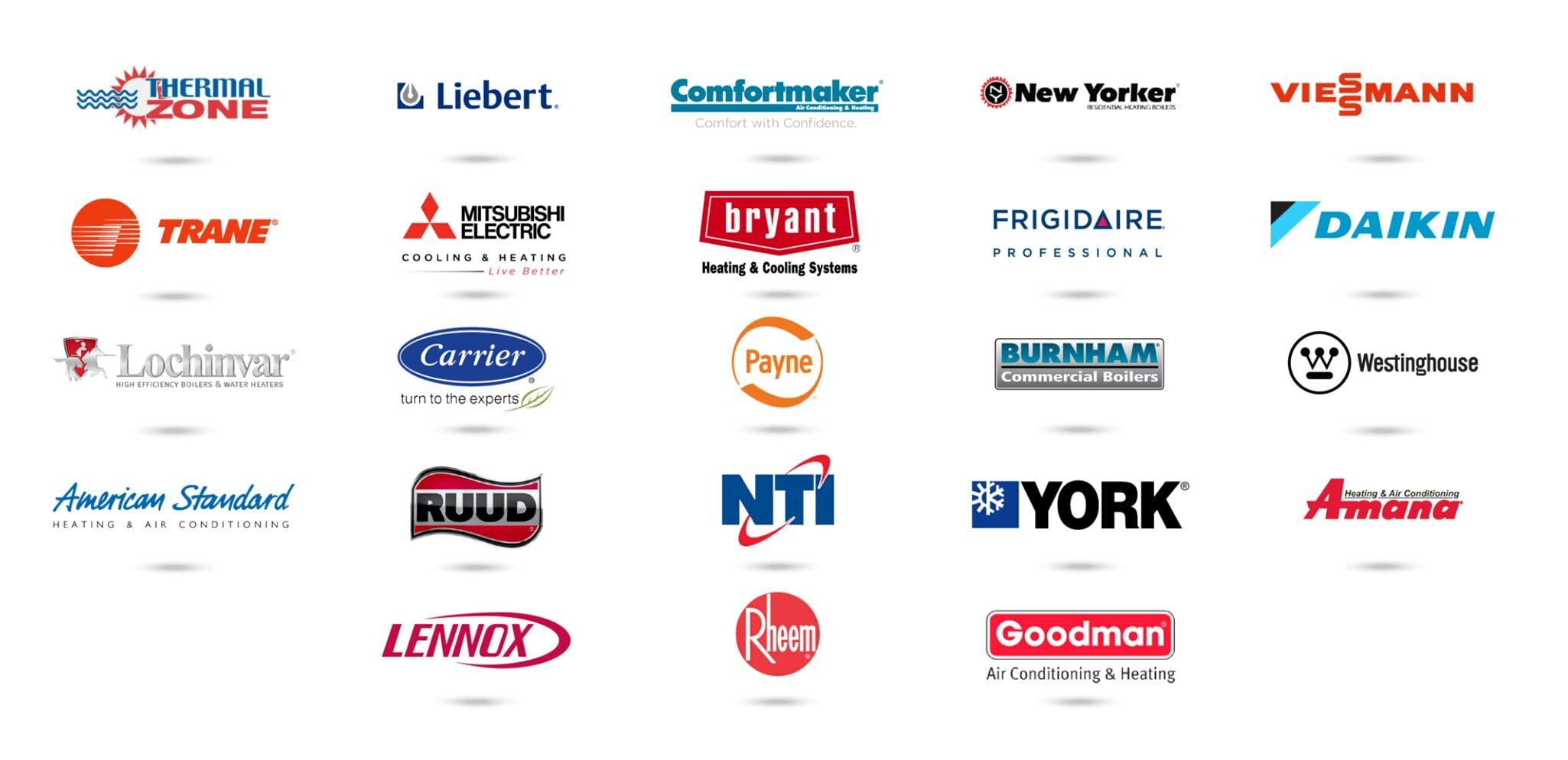 Absolute Climate Control's list of HVAC brands serviced. We service all brands.