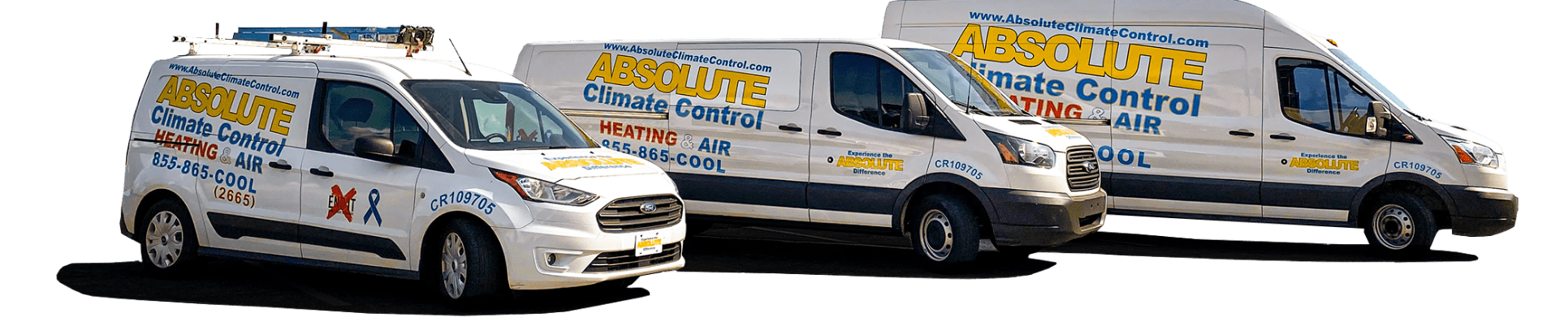 Absolute Climate Control service trucks lined up.